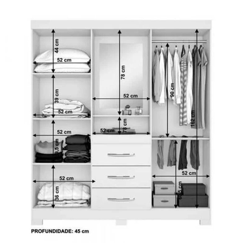 Roupeiro Solteiro NT 5015 Freijó/Off 4 portas 3 Gavetas C/Pés Larg. 1.61m - Notável - Imagem 2