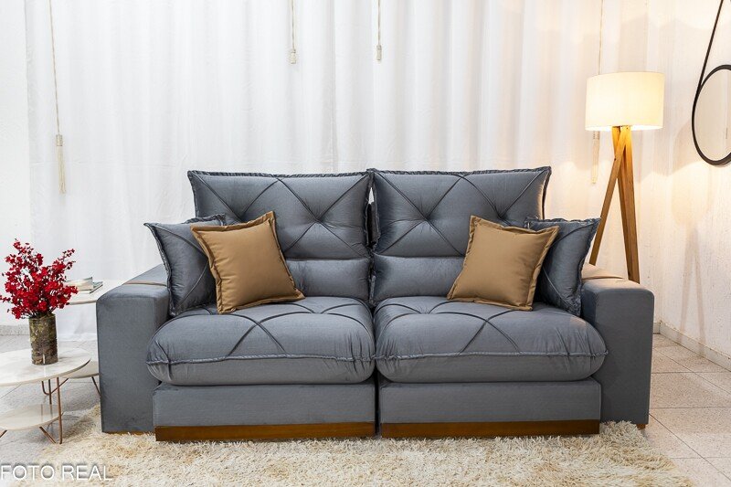 Sofá Retrátil Reclinável Gran Bello 2.50m Veludo Cinza 20 - Molas Ensacadas Pocket - Imagem 5