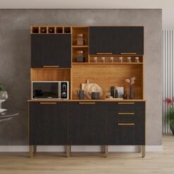 Armário Kit de Cozinha New Topázio 1,65m - Cinamomo/Preto