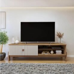 Rack Bancada Ouro Preto Larg. 1.64m Cinamomo/Off C/Detalhe Frisado para TV até 65" - Valdemóveis