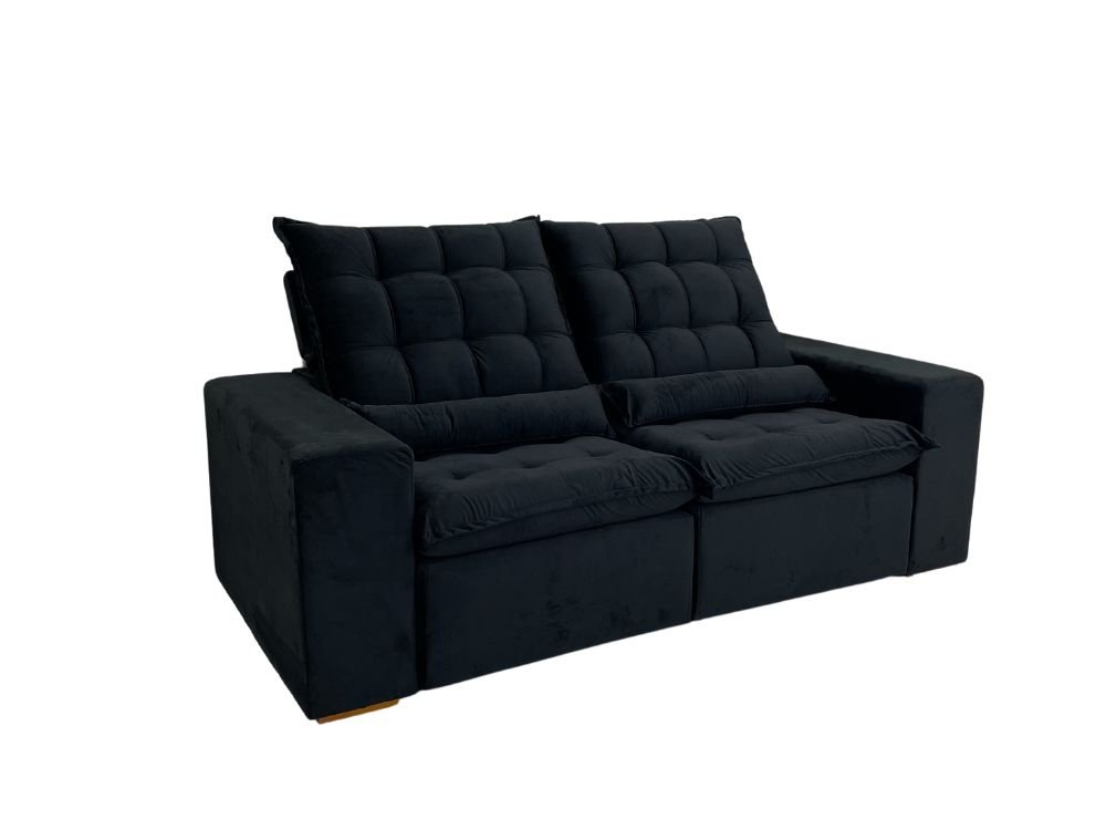 Sofá Retrátil Reclinável Small 2.00m - Preto Veludão - Imagem 9