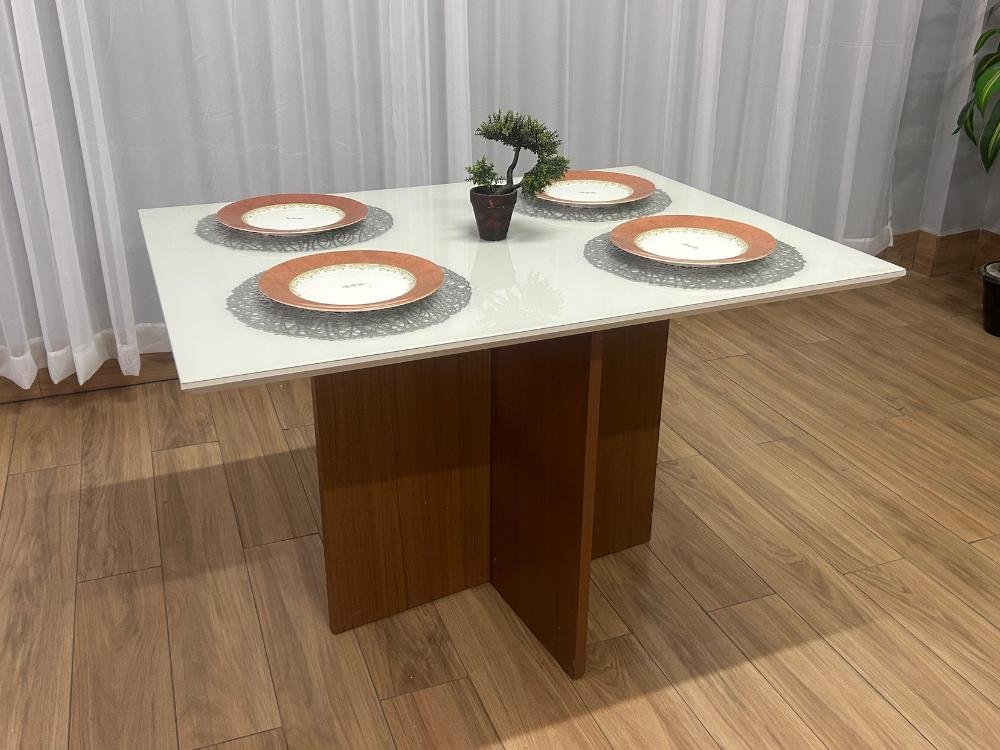 Mesa de Jantar Helo 1.20x0.90 Com 4 Cadeiras Jasmim - Mel/Off White/Bege Veludo - Imagem 10
