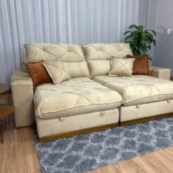 Sofá Retrátil Reclinável Pleno 2.10m - Bege Veludo