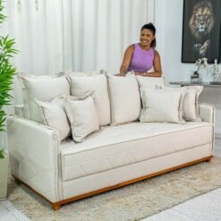 Sofá 3 lugares Vican Linho Bege 5044 Larg. 2.00m - Molas Bonnel