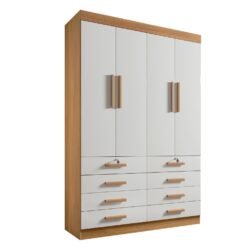 Guarda-Roupa Mônaco  4 portas e 8 gavetas - Cinamomo/Off White