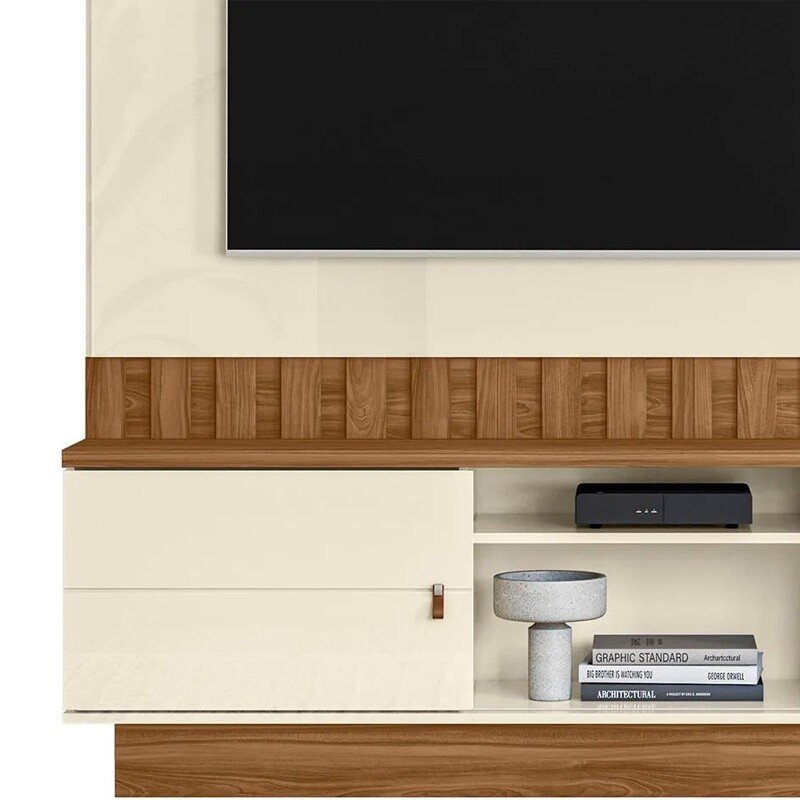 Home Florianópolis Larg.1.75m Off/Amêndoa C/ Detalhe Ripado para TV até 70" - Mobler - Imagem 3