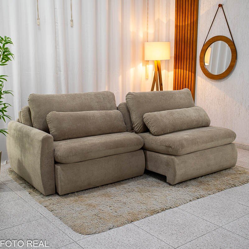 Sofá Retrátil Amaranto Premium 2.30m Veludo Plush Bege - Sem Caixa - Imagem 2