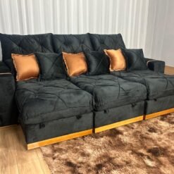 Sofá Retrátil Reclinável Pleno 3 Módulos 2.60m - Preto Veludo