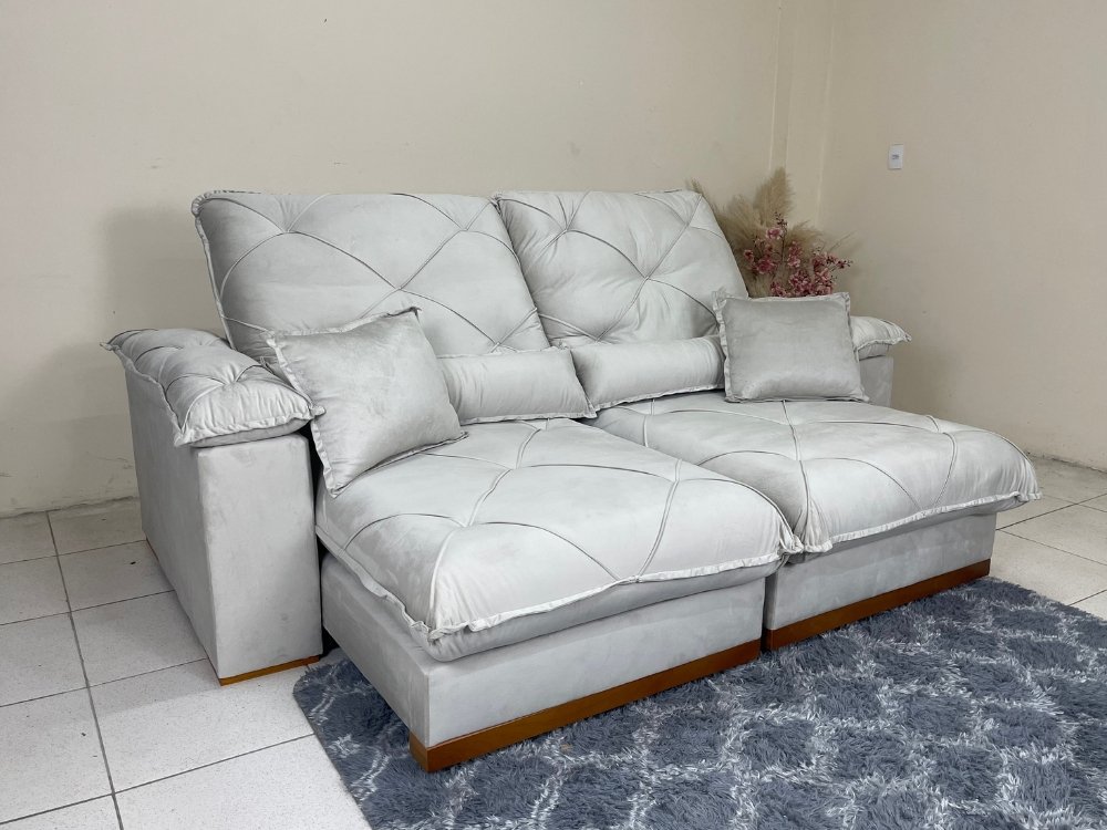 Sofá Retrátil e Reclinável Eros 2.50m - Bege Veludo