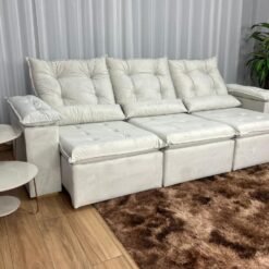 Sofá Retrátil Reclinável Atenas 2.70m - Bege Veludo