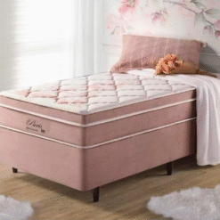 Box Rosa + Colchão Solteiro Eiffel Molas Superlastic 88x188x68 Anjos