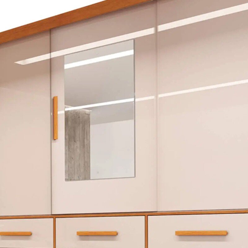 Roupeiro Casal Athenas Nature/Off 3 Portas 9 Gavetas C/ Espelho e Pés 100% MDF Larg. 1.80m - Bianchi - Imagem 3