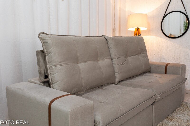 Sofá Retrátil Reclinável 2.50m Santiago Veludo Bege 525 - Molas Ensacadas - Imagem 6