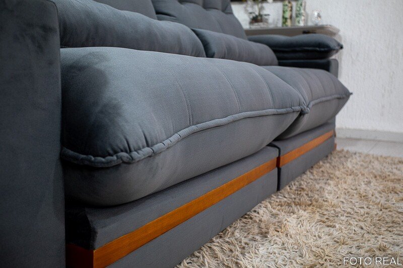 Sofá Retrátil Reclinável Ibis 2.30m Veludo Cinza 814 - D33 e Molas Ensacadas - Imagem 8