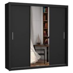 Guarda-Roupa Veneza Plus c/ espelho 3 portas e 4 gavetas - Preto