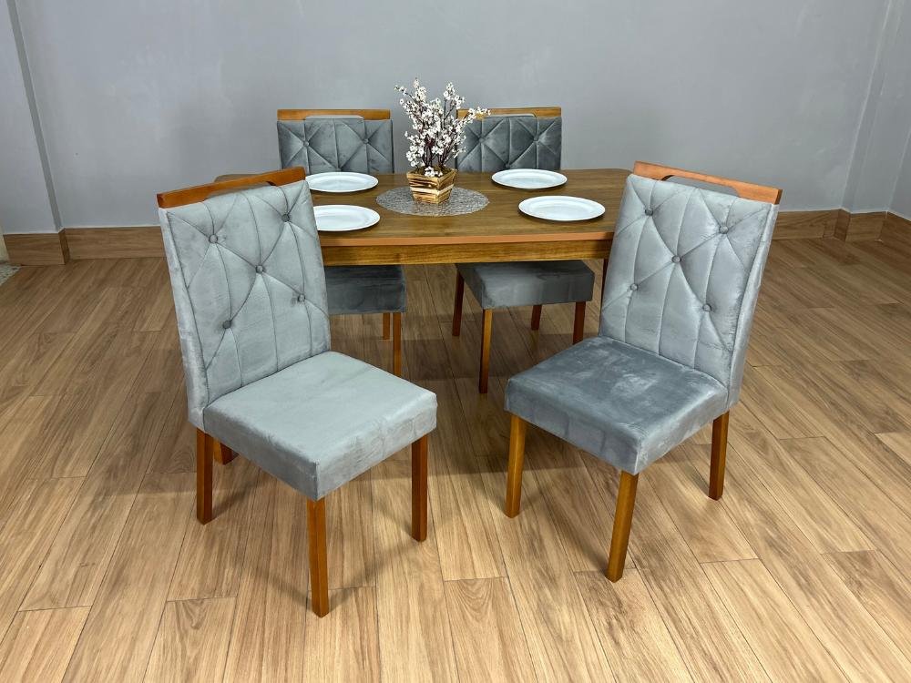 Mesa de Jantar Alegra 1.20x0.80 Com 4 Cadeiras Jasmim - Cinamomo/Cinza - Imagem 3