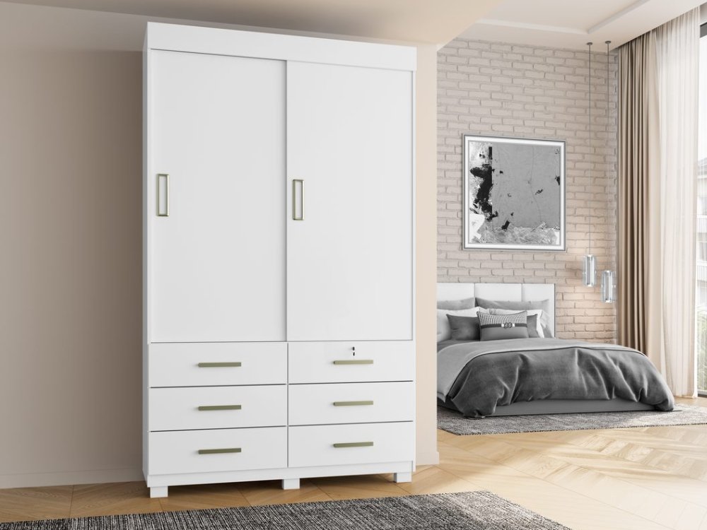 Guarda-Roupa Buzios 2 portas de correr Sem espelho 6 gavetas - Branco