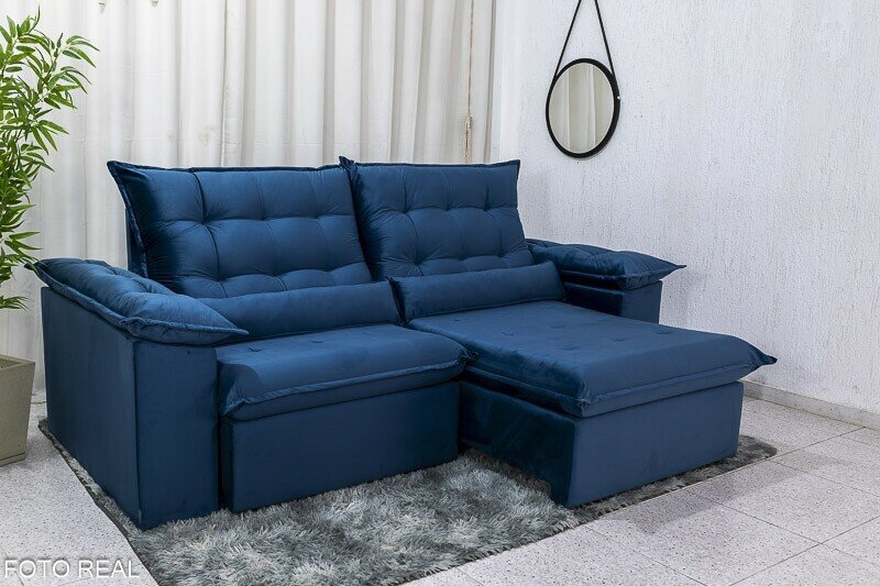Sofá Retrátil Reclinável Emanuelly 2.30m Veludo Azul - D28 Soft - Imagem 2