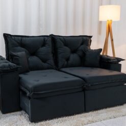 Sofá Retrátil Reclinável Porto Madri 2.00m Veludo Preto - D28 Pró Aditivada