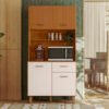 Armário de Cozinha Kit Iziz 0,90m -  Freijó Ripado/ Off White