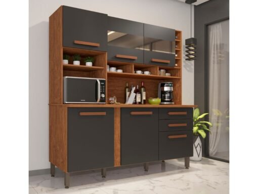 Armário Kit de Cozinha Alexia 6 Portas 2 Gavetas - Cinamomo/Grafite