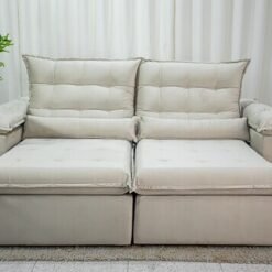 Sofá Retrátil Reclinável Emanuelly 2.00m Veludo Bege 01- D28 Soft