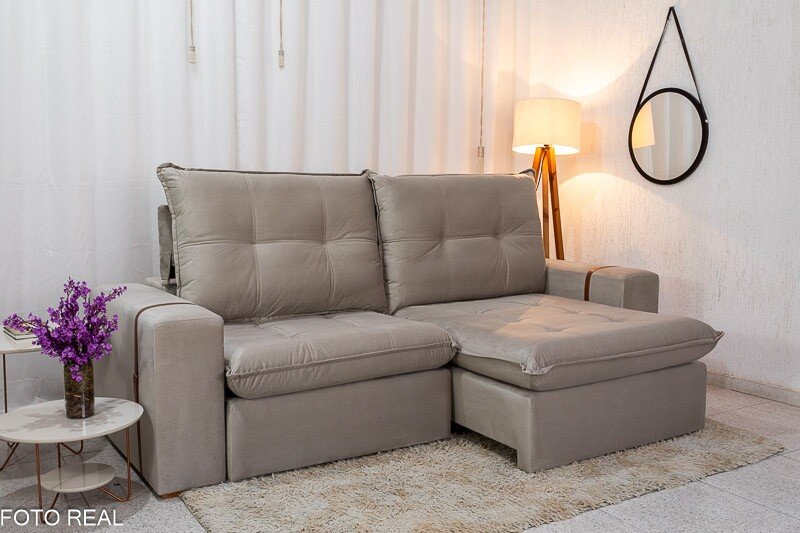 Sofá Retrátil Reclinável 2.50m Santiago Veludo Bege 525 - Molas Ensacadas - Imagem 3