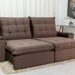 Sofá Retrátil Reclinável Atenas 2.30m Veludo Marrom 815 - D33 e Molas Ensacadas