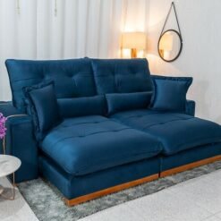 Sofá Retrátil Reclinável Toronto 2.50m Veludo Azul 4061 - Molas Ensacadas