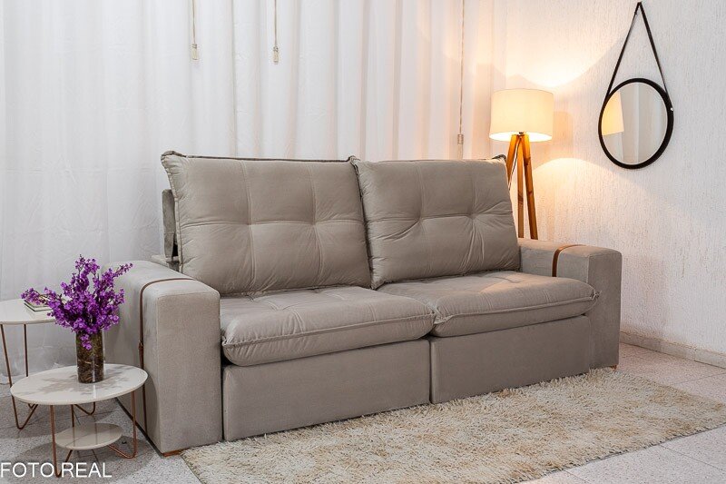 Sofá Retrátil Reclinável 2.50m Santiago Veludo Bege 525 - Molas Ensacadas - Imagem 4