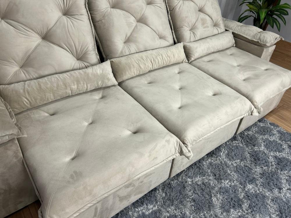 Sofá Retrátil Reclinável Porto Madeiro 2.70m- Bege Veludo - Imagem 9