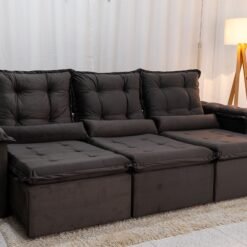 Sofá Retrátil Reclinável Grécia 2.70m Veludo Marrom - Sem Caixa