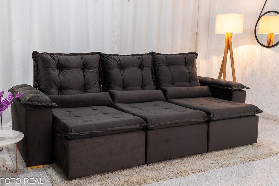 Sofá Retrátil Reclinável Grécia 2.70m Veludo Marrom - Sem Caixa