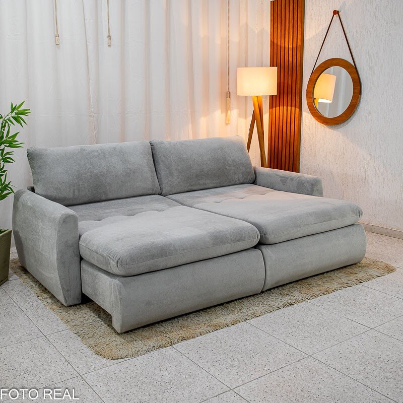 Sofá Retrátil Amaranto Premium 2.30m Veludo Plush Prata - Sem Caixa - Imagem 3