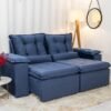 Sofá Retrátil Reclinável Grécia 2.00m Veludo Azul - Sem caixa