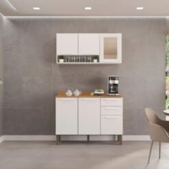 Combo Armário de Cozinha Aéreo  3 portas Reflecta  + Balcão 1.20m New Valência - Branco