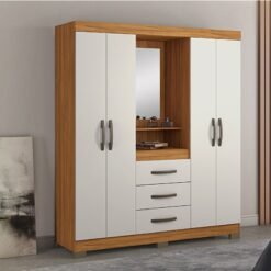 Roupeiro Solteiro NT 5015 Freijó/Off 4 portas 3 Gavetas C/Pés Larg. 1.61m - Notável