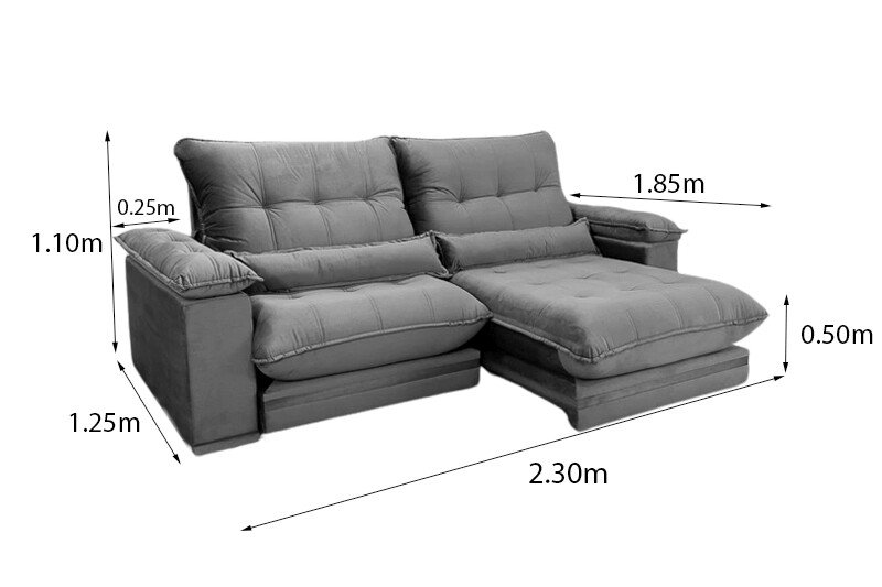 Sofá Retrátil Reclinável Ibis 2.30m Veludo Cinza 814 - D33 e Molas Ensacadas - Imagem 9