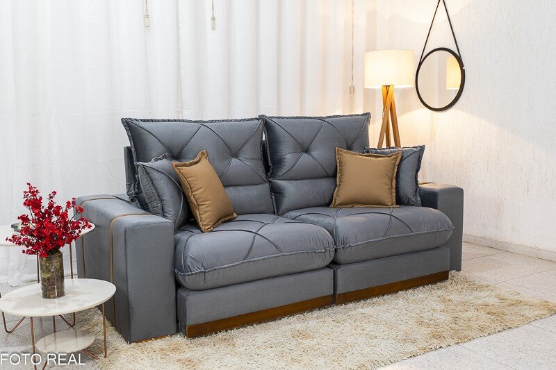 Sofá Retrátil Reclinável Gran Bello 2.50m Veludo Cinza 20 - Molas Ensacadas Pocket - Imagem 4
