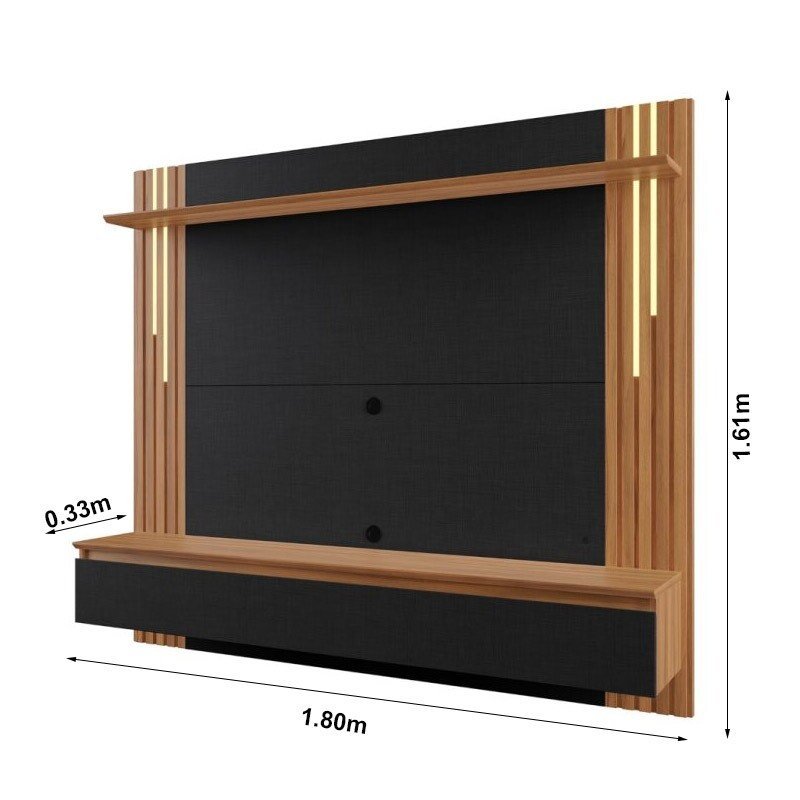 Painel NT 1345 Larg. 1.80m Preto/Freijó Ripado C/ Led para TV até 65" - Notável - Imagem 5