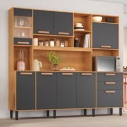 Armário Kit de Cozinha Nápoles 2,20m - Cinamomo/Grafite