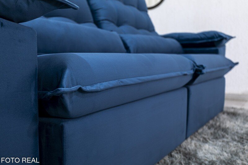 Sofá Retrátil Reclinável Emanuelly 2.30m Veludo Azul - D28 Soft - Imagem 7