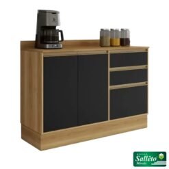 Balcão Cozinha Barcelona Carvalho/Grafite 3 Portas 2 Gavetas Larg. 1.20m - Sallêto