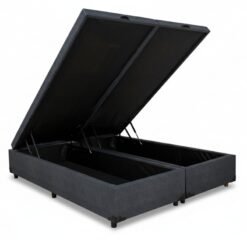 Base Box Baú Queen Bipartido Eli 158x198x42 Korino Linho Milão Grafite Blindado Nature