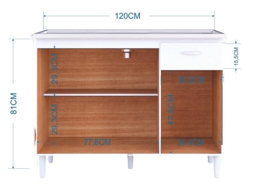 Balcão de cozinha Poquema para pia 1,20 - Damasco - Imagem 2