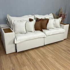 Sofá Retrátil Reclinável Gabriela 2,10m - Bege Linho/Marrom Courino