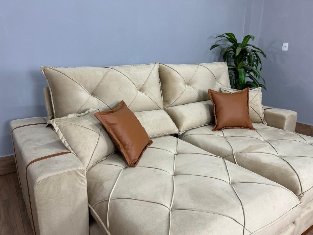 Sofá Retrátil e Reclinável Gran Bello 2.50m - Bege Veludo - Imagem 11