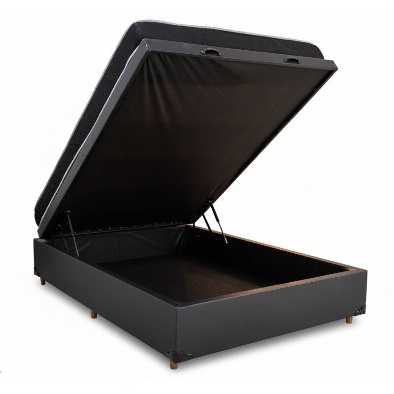 Box Baú Casal Eli Korino Preto Blindado + Colchão Casal Santé D33 138x188x57 Nosso Sonho | Suporta até 240kg - Imagem 2