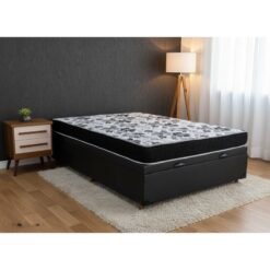 Box Baú Casal Eli Korino Preto Blindado + Colchão Casal Santé D33 138x188x57 Nosso Sonho | Suporta até 240kg