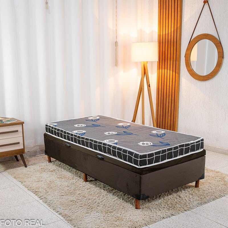 Box Baú Solteiro Carioca Sued Marrom Blindado Bioflex + Colchão Solteiro Soffie Lotus 88x188x54 D20 - Nosso Sonho - Imagem 2